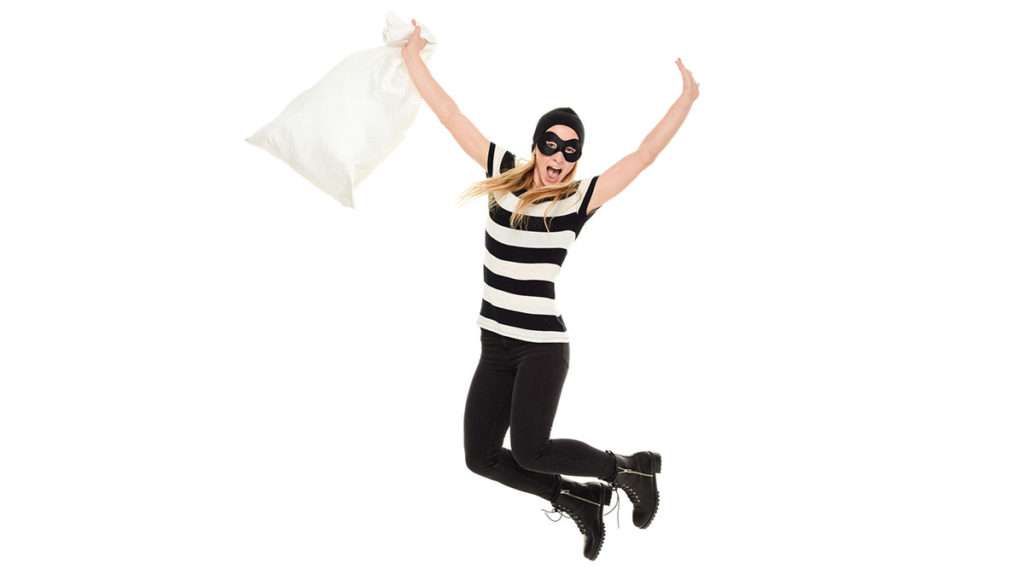 celebrating burglar woman