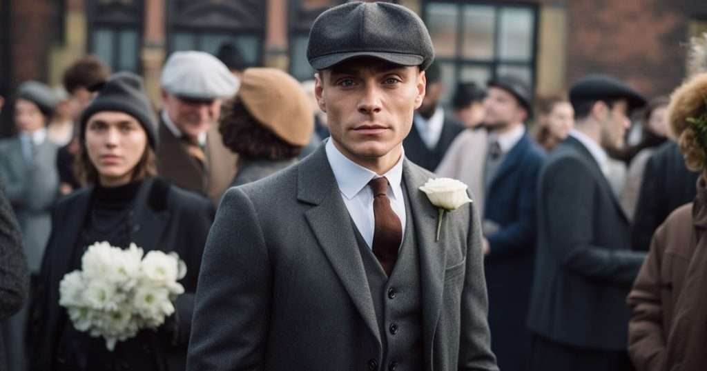 man dressed like peaky blinders at a wedding