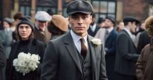 Man dressed like he's in peaky blinders for wedding