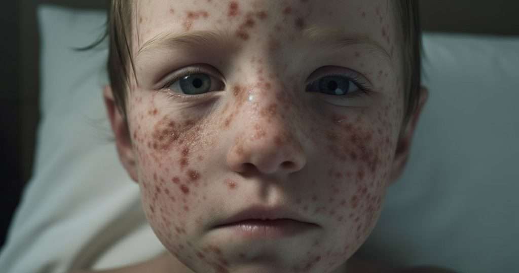 Boy in bed with measles