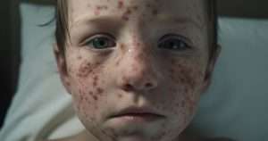 young boy in bed with measles