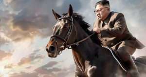 Kim Jung-Un riding a horse in a race