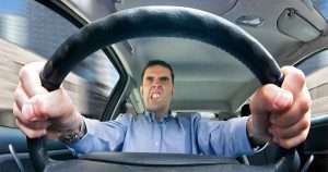 Angry driver behind the wheel