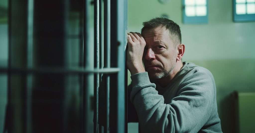 unhappy man in prison
