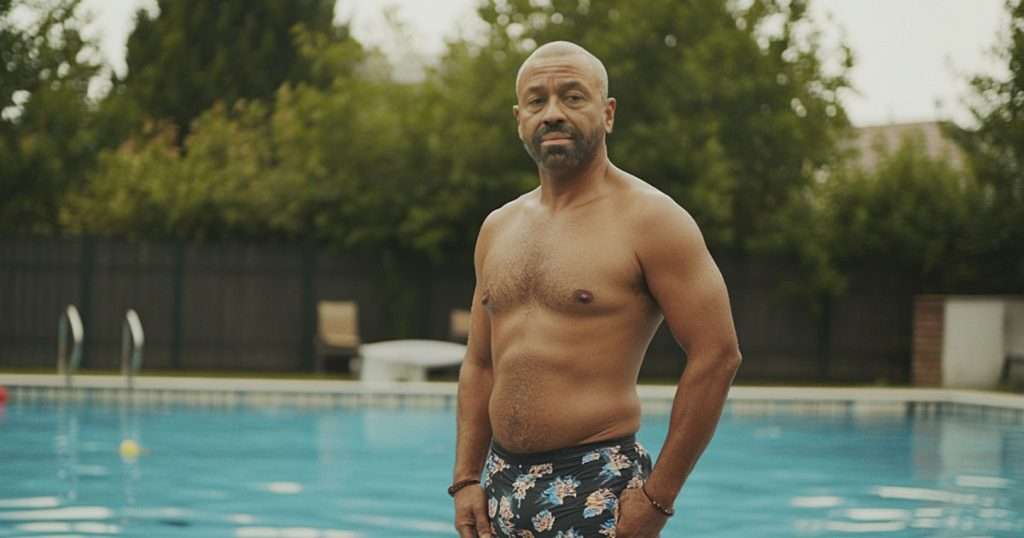 James Cleverly in his swimming trunks