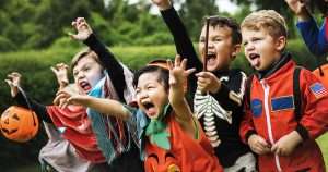 Trick or treaters at Halloween