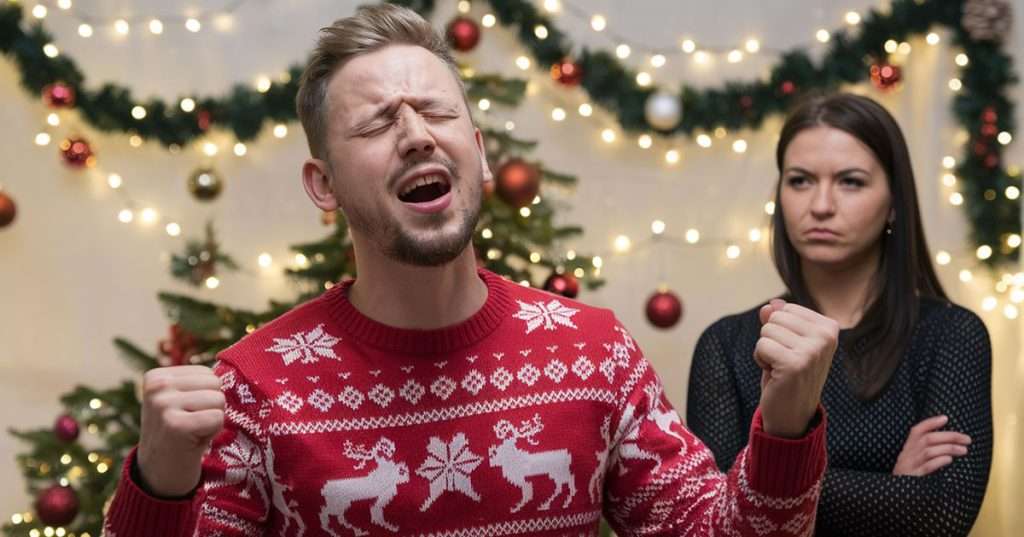 man singing at christmas party
