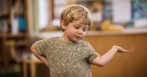 Four year old doing "I'm a little teapot" impression