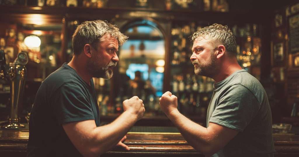 two men arguing in a pub