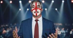 Nigel Farage with St George's flag on his face