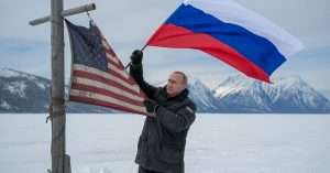 Putin putting up a Russian flag in Alaska