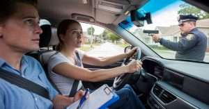 Woman on her driving test in the US
