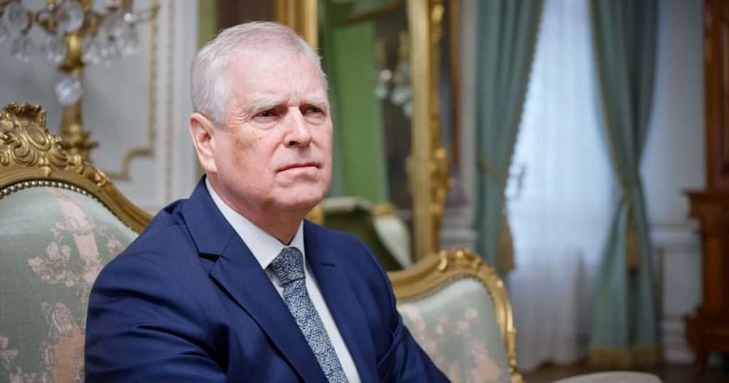 Prince Andrew looking unhappy in opulent room