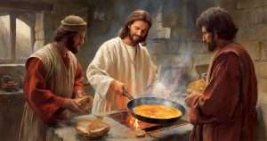 Jesus making pancakes