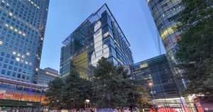 Banksy stencil on Reuters building