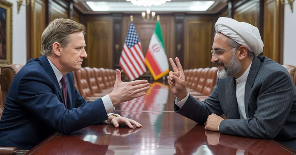 Americans and Iranians playing rock paper scissors