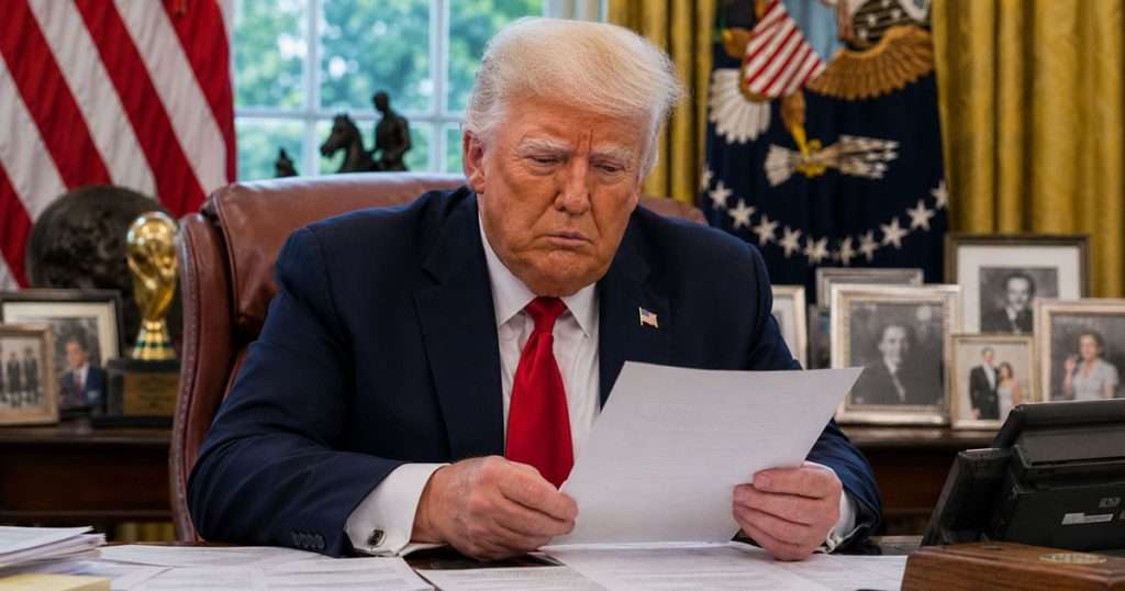 Donald Trump looking old and reading in the Oval office