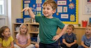 Nursery attendee doing I'm a little teapot.