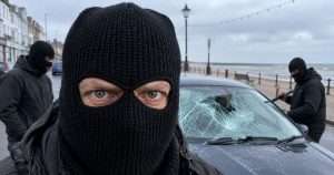 Balaclava protester