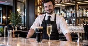 mixologist with guinness and champagne
