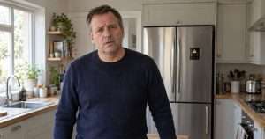 Man with internet connected fridge