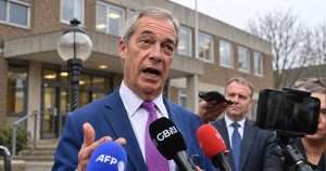 Nigel Farage outside council offices.