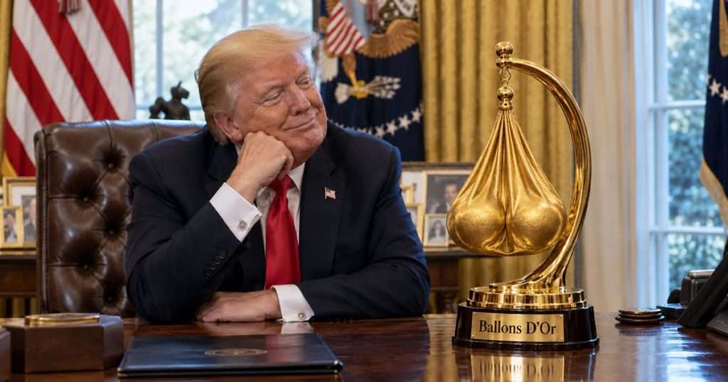 Trump with the Ballons d'or trophy